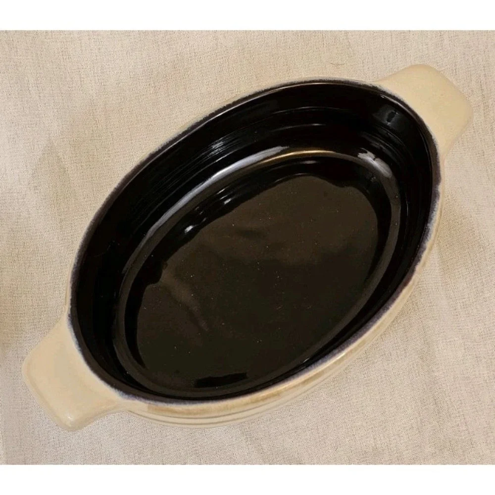 Tastefully Simple Oval Dip Stoneware Crock Serving Dish Bowl Baker